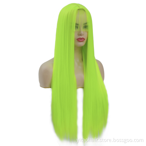 Fluorescent Green Long Straight Synthetic Non Lace Front Wigs Light Green Wig Middle Part Pastel Cosplay  Wigs for Black Women
